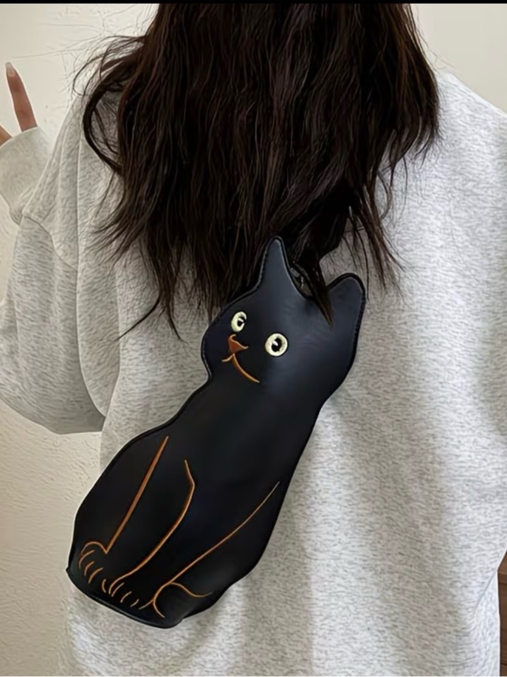 Black Cat Crossbody Sling Bag with Striped Strap